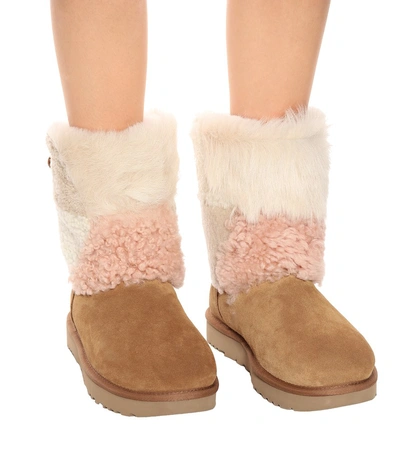 Shop Ugg Classic Short Patchwork Fluff Ankle Boots In Brown