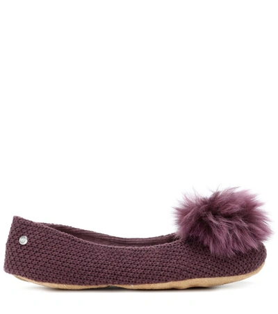 Shop Ugg Andi Fur-trimmed Slippers In Purple