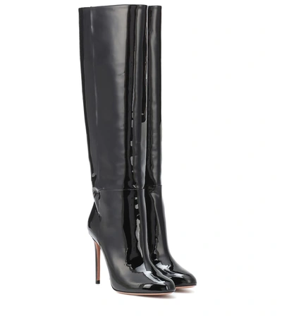Shop Aquazzura Brera 105 Leather Knee-high Boots In Black