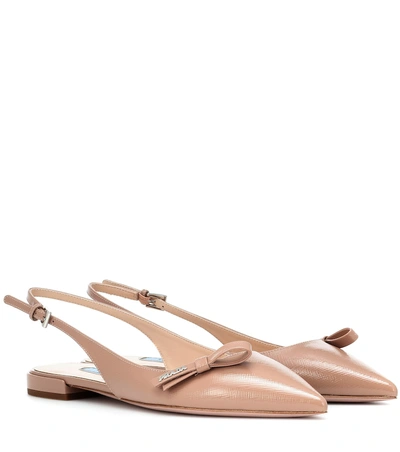 Shop Prada Leather Slingback Ballet Flats In Neutrals