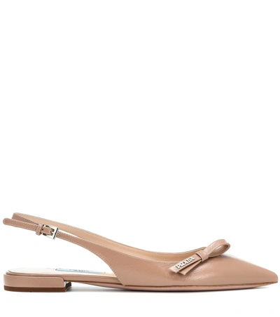 Shop Prada Leather Slingback Ballet Flats In Neutrals