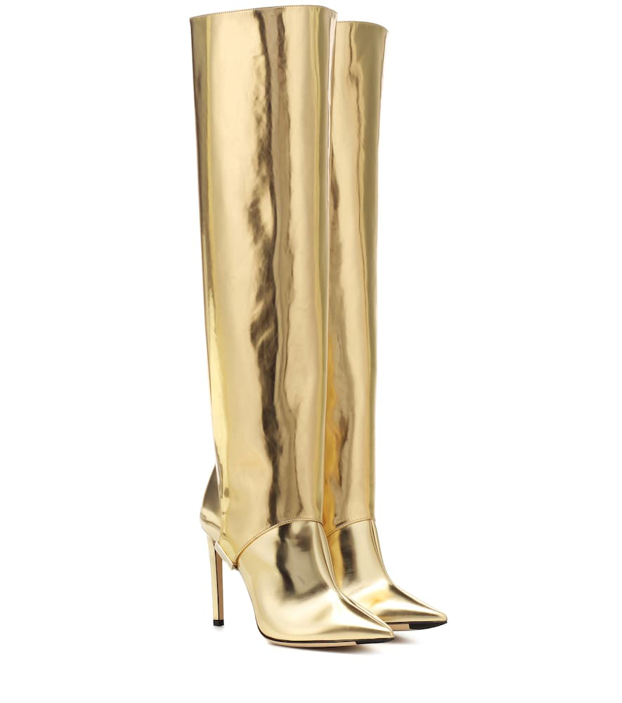 Jimmy Choo Hurley 100 Gold Liquid Mirror Leather Two-piece Knee High ...