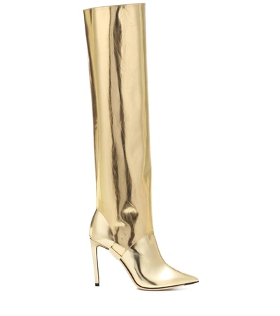 Shop Jimmy Choo Hurley 100 Two-piece Knee-high Boots In Gold