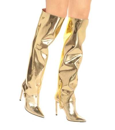 Shop Jimmy Choo Hurley 100 Two-piece Knee-high Boots In Gold