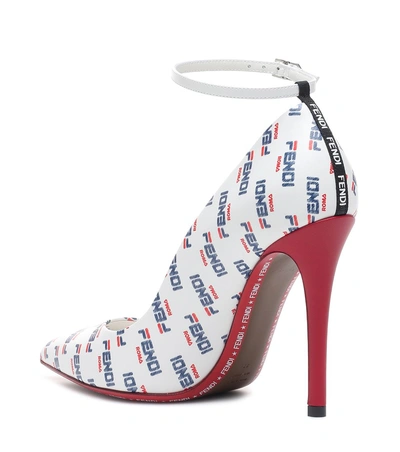 Shop Fendi Mania Printed Leather Pumps In White