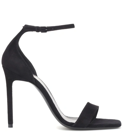 Shop Saint Laurent Amber 105 Suede Sandals In Black