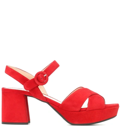 Shop Prada Suede Sandals In Red