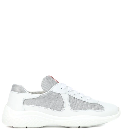 Shop Prada Linea Rossa Leather Sneakers In White