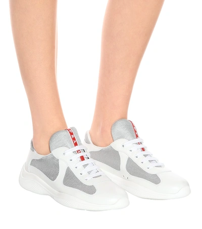 Shop Prada Linea Rossa Leather Sneakers In White