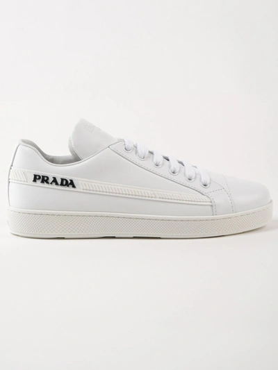 Shop Prada Logo Patch Sneakers In Bianco