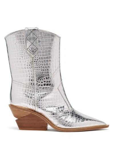 Fendi Cutwalk Crocodile-effect Leather Cowboy Boots In Silver | ModeSens
