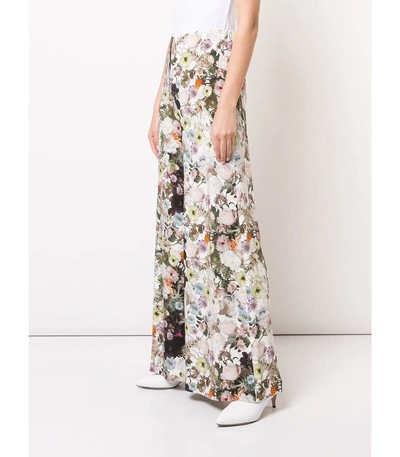 Shop Adam Lippes White Multicolor Floral Print Wide Leg Trousers