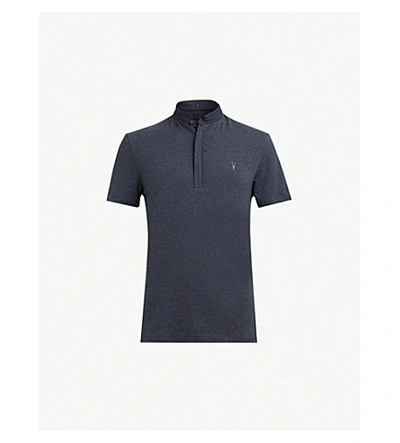 Shop Allsaints Grail Cotton-jersey Polo Shirt In Merchant Ink M