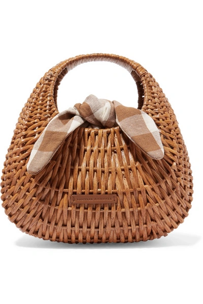 Shop Loeffler Randall Lorna Wicker And Gingham Canvas Tote In Brown
