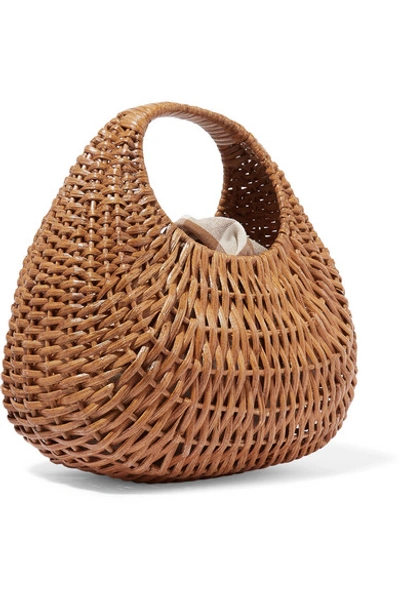 Shop Loeffler Randall Lorna Wicker And Gingham Canvas Tote In Brown