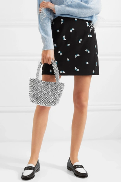 Shop Loeffler Randall Mina Small Beaded Satin Tote In Silver