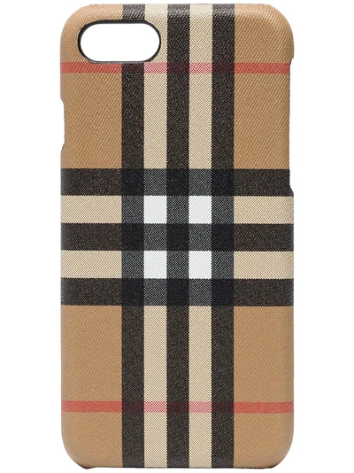 BURBERRY IPHONE 8格纹真皮手机壳 - 大地色