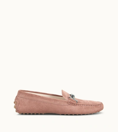 Shop Tod's Gommino Driving Shoes In Suede In Pink