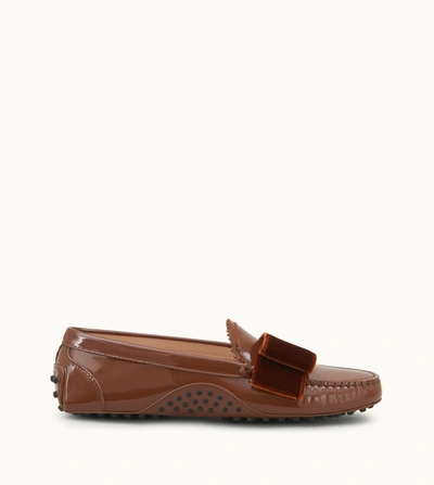 Shop Tod's Gommino Driving Shoes In Patent Leather In Brown