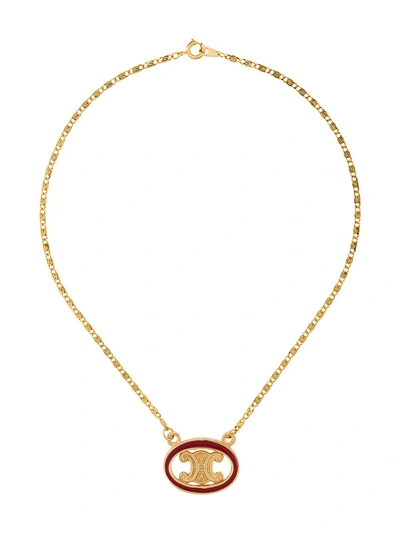 Shop Celine Logo Pendant Chain Necklace In Gold