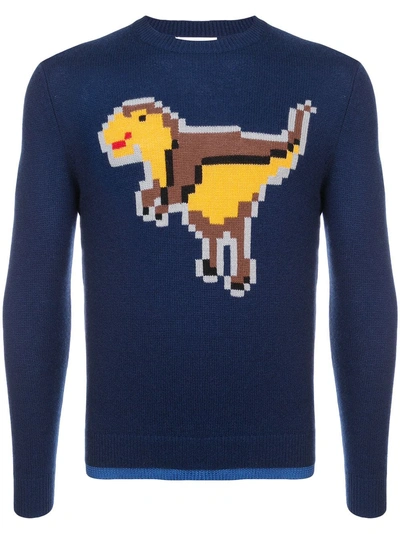Shop Coach Pixel Rexy Intarsia Knitted Sweatshirt - Blue