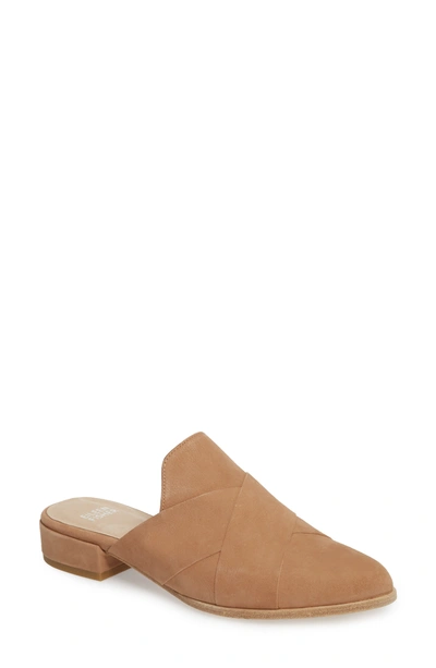 Eileen Fisher Bauer Crisscross Flat Leather Mules In Wheat Nubuck