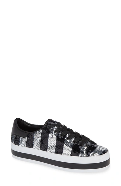 Shop Alice And Olivia Ezra Flatform Sneaker In Black/ Silver
