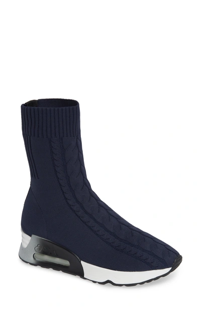 Shop Ash Liv Knit Sneaker Bootie In Navy