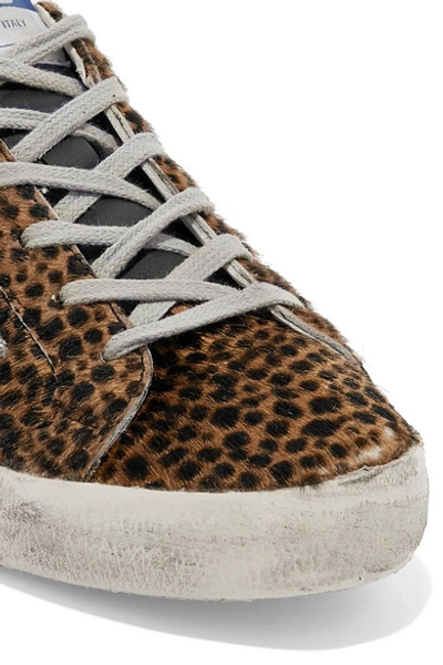 Shop Golden Goose Superstar Glittered Leather And Distressed Leopard-print Calf Hair Sneakers In Leopard Print