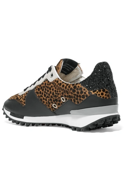 Shop Golden Goose Starland Glittered Leather And Suede-paneled Leopard-print Calf Hair Sneakers In Leopard Print