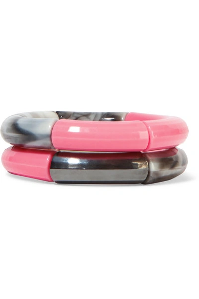 Shop Kyoto Tango Poof And Ta Ta Set Of Two Resin Bangles In Pink