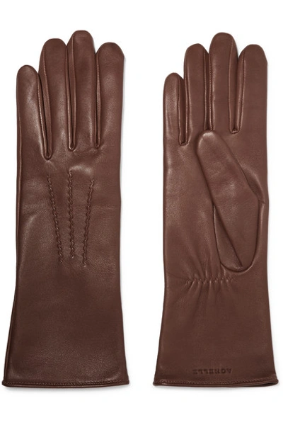Shop Agnelle Grace Leather Gloves In Brown