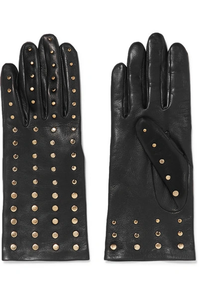 Shop Agnelle Studded Leather Gloves In Black