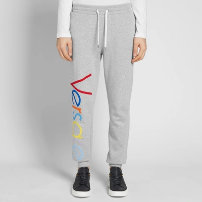 Shop Versace Logo Embroidered Multicolour Sweat Pant In Grey