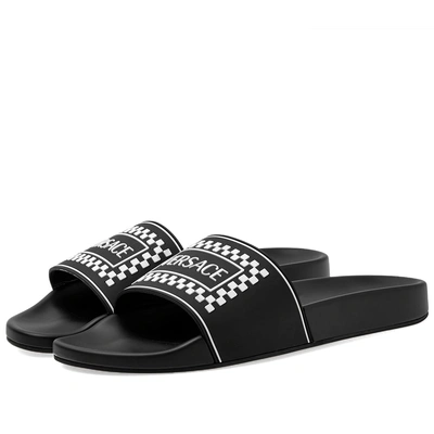 Shop Versace Logo Pool Slide In Black