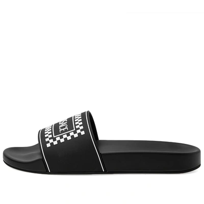 Shop Versace Logo Pool Slide In Black