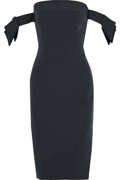 Shop Milly Woman Brit Off-the-shoulder Knotted Cady Dress Charcoal In Dark Gray