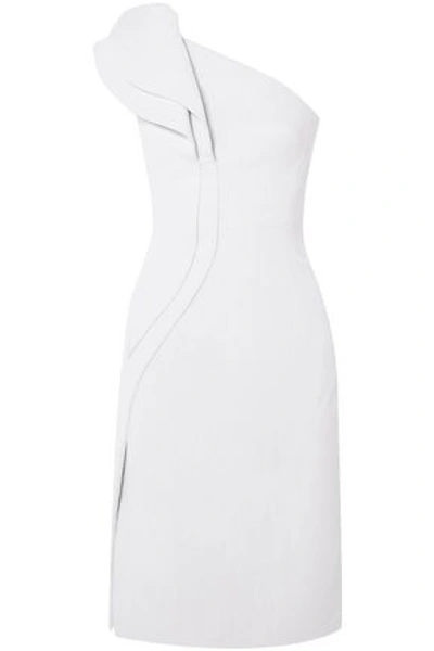 Shop Antonio Berardi One-shoulder Ruffled Crepe Dress In Light Gray
