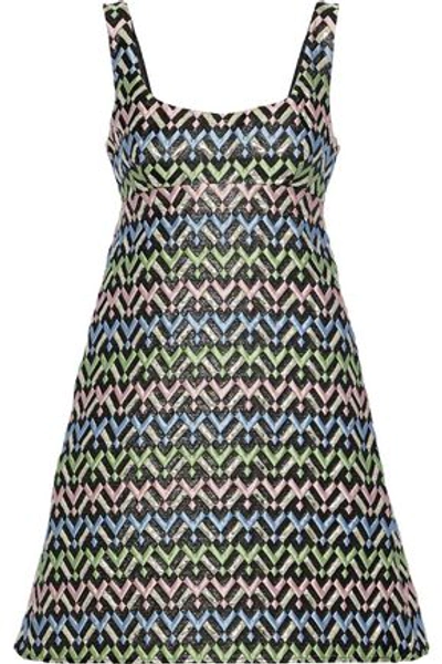 Shop Milly Woman Roxanne Flared Brocade Mini Dress Multicolor