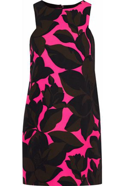 Shop Milly Woman Floral-print Stretch-cady Mini Dress Pink