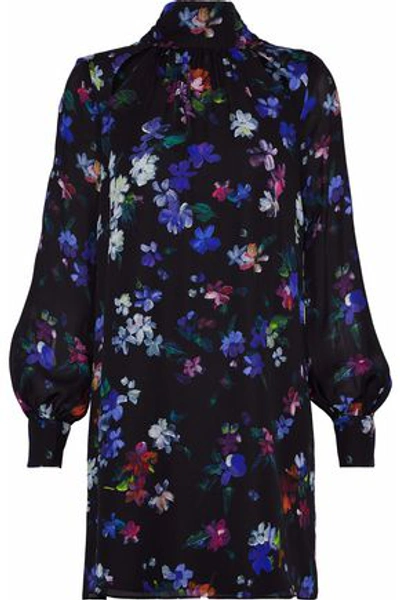 Shop Milly Woman Sherie Tie-back Floral-print Silk Crepe De Chine Mini Dress Black