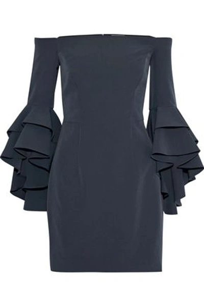 Shop Milly Woman Selena Off-the-shoulder Ruffled Cady Mini Dress Dark Gray