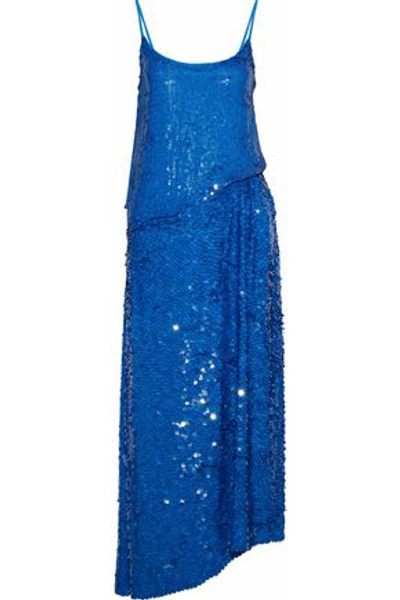 Shop Emilio Pucci Woman Asymmetric Sequined Silk Crepe De Chine Maxi Dress Cobalt Blue