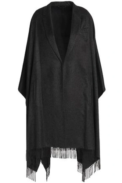 Shop Brunello Cucinelli Woman Bead-embellished Fringed Silk-felt Wrap Charcoal