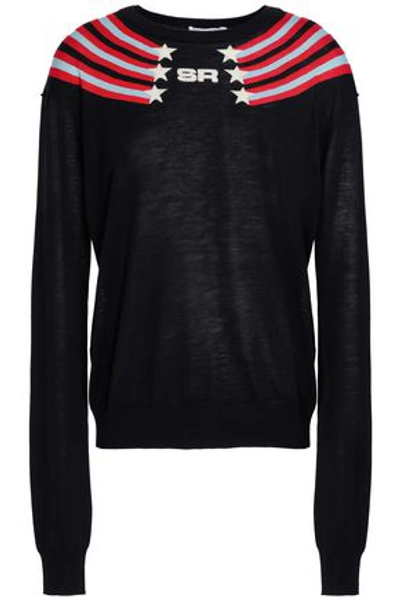 Shop Sonia Rykiel Woman Intarsia Silk And Cotton-blend Sweater Black