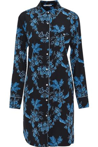 Shop Stella Mccartney Woman Floral-print Stretch-silk Nightshirt Blue