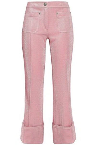 Shop Marco De Vincenzo Woman Metallic French Terry Wide-leg Pants Baby Pink