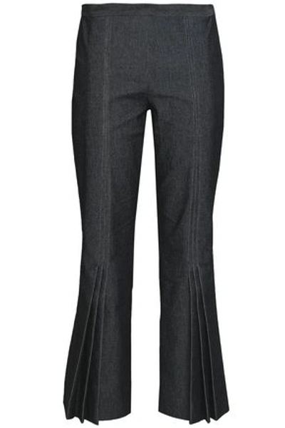 Shop Marco De Vincenzo Pleated Cotton-twill Kick-flare Pants In Charcoal