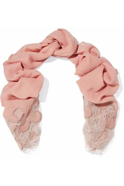 Shop Emilio Pucci Woman Embroidered Lace-trimmed Wool And Cashmere-blend Scarf Pastel Pink