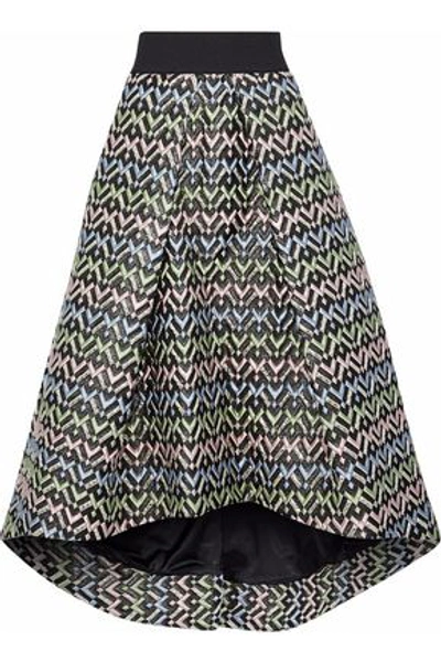 Shop Milly Woman Pleated Brocade Midi Skirt Black